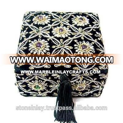 Embroidery Black Zari Jewelry Square Boxes