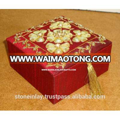 Colorful Zari Hand Embroidery Jewelry Boxes