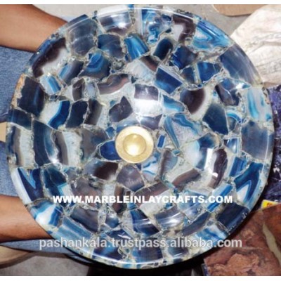 Handmade Natural Agate Round Wash Basin For Kitchen